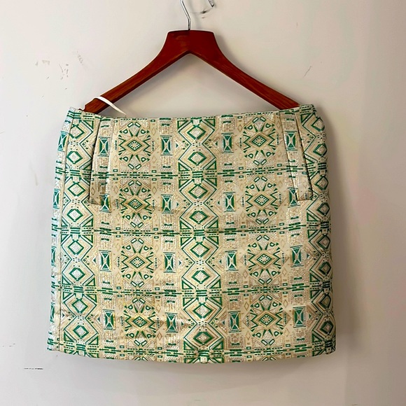 J. Crew Dresses & Skirts - J Crew Green Cream Metallic Brocade Skirt NWOT